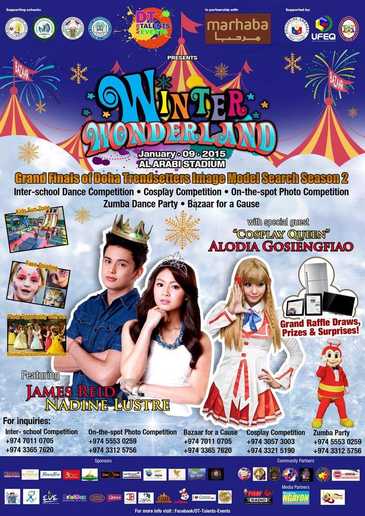 DTTalents's tweet photo. Its a winter wonderland event with James Reid,Nadine Lustre and The Cosplay Queen Ms.Alodia Gosiengfiao!!' http://t.co/D5DxqtirX8