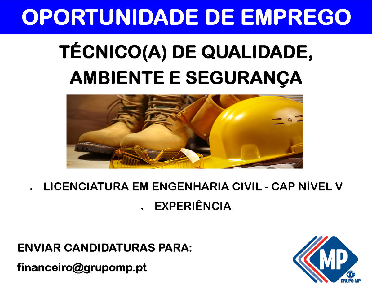 Grupo__MP's tweet photo. O #GrupoMP está à procura de um técnico(a) de qualidade, ambiente e segurança. Esta pode ser a sua oportunidade! http://t.co/SihT8laioN