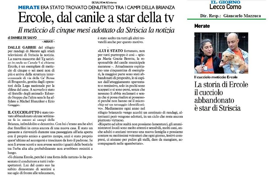 Striscia's tweet image. Volete sapere la storia di Ercole, il nuovo cane di #Striscia? Leggetevi il racconto pubblicato da Il Giorno.