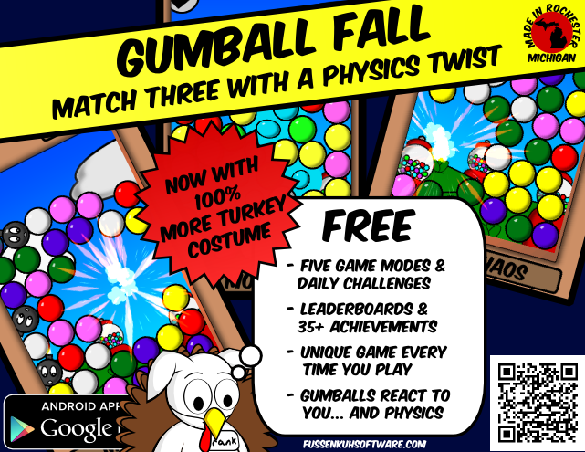 FussenKuh's tweet photo. Howdy #IndieDevHour! Frank's gone #Turkey crazy in my latest #GumballFall update. http://t.co/gzhcPpTAn3 #game http://t.co/sYv5g1xoOa