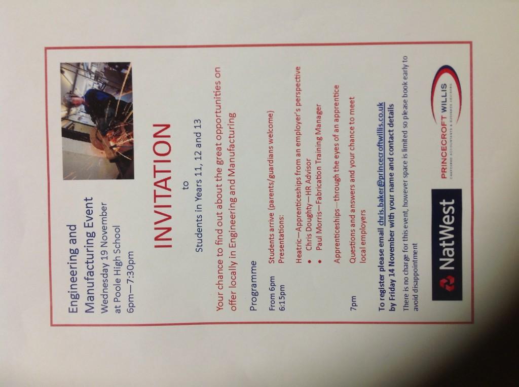 Local event for students year 11,12,13 Engineering&amp;Manufacturing #schoolmfgevent <a href="/jamesmfincher/">James Finch</a> <a href="/princecroftw/">Princecroft Willis</a>