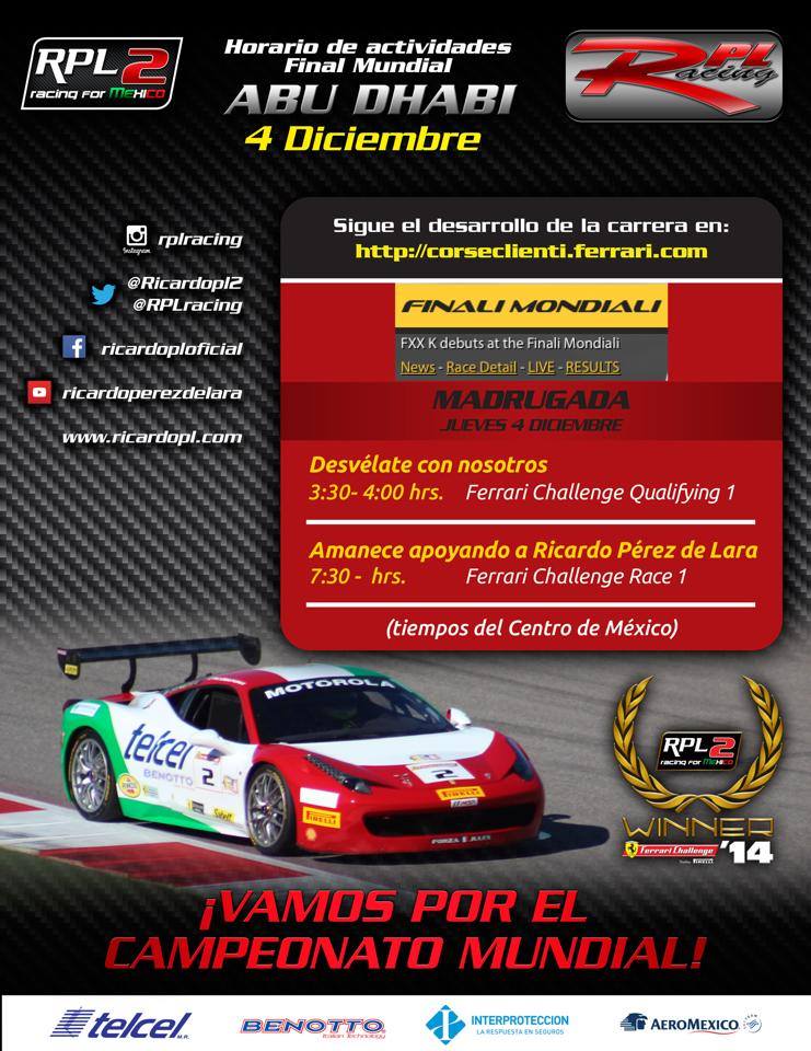 xtiracingteam's tweet photo. Acompañanos a las 7:30am para ver la 1a carrera del piloto mexicano @Ricardopl2 en el mundial de #FerrariChallenge http://t.co/BA9fCpISG9