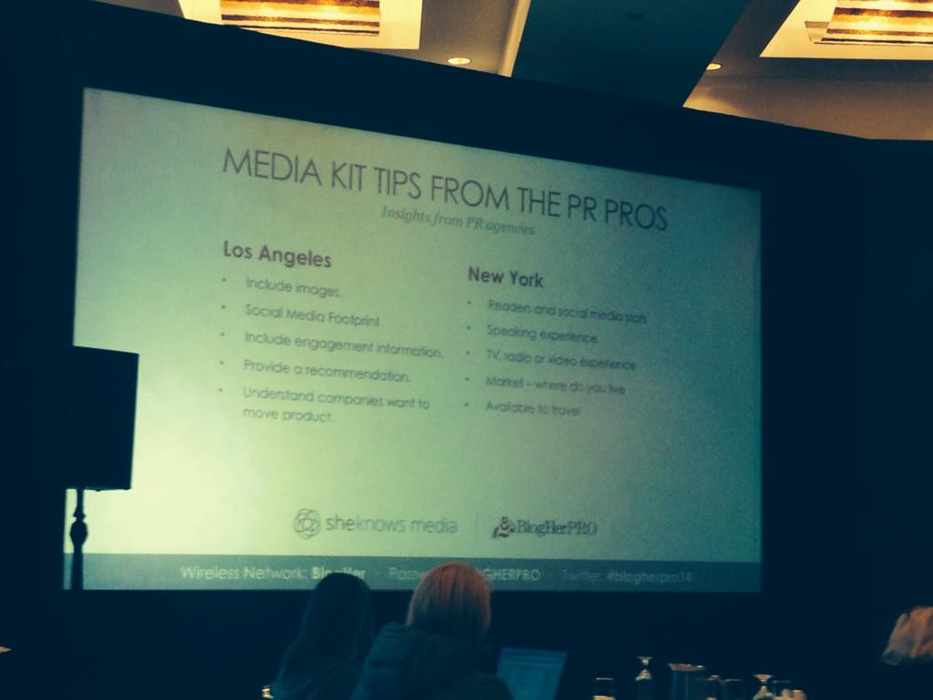Recomonk's tweet photo. @Recomonk: Media kit tips from Pros! Thanks @anneliesz too much goodness in one slide! #BlogHerPRO #awesome http://t.co/7DeSm4Akpy