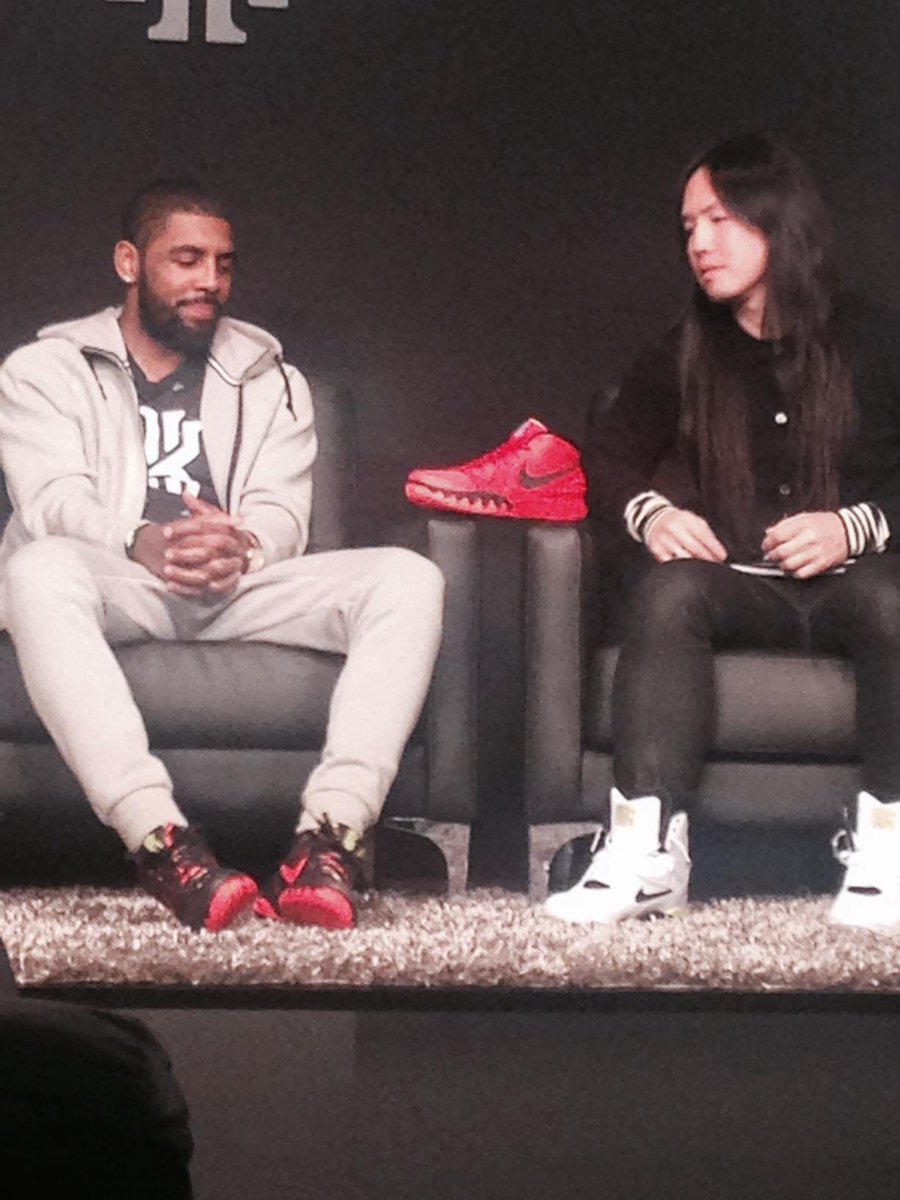 Kyrie Irving and Nike designer Leo Chang with the Kyrie 1.