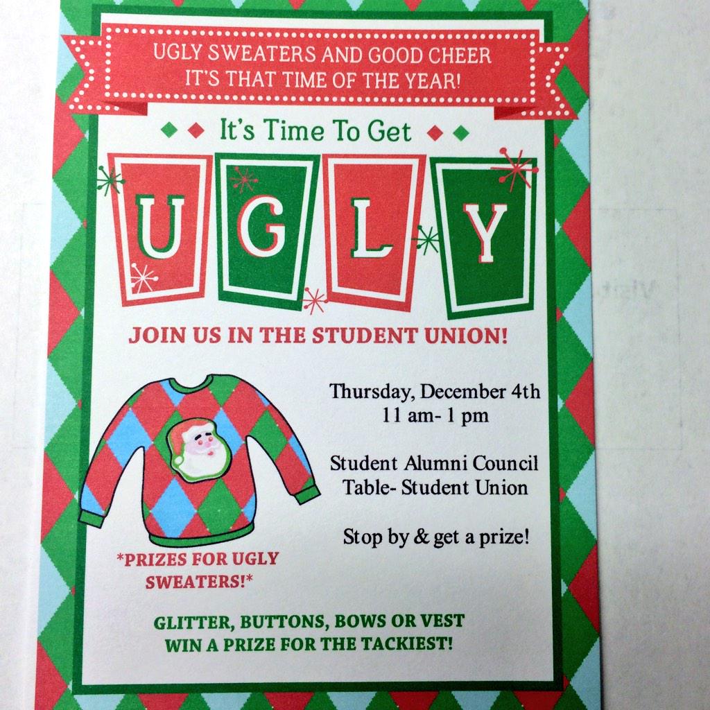 Join us on Thursday, December 4th,11-1pm for an Ugly Christmas sweater contest. Show up in a sweater and win prizes!