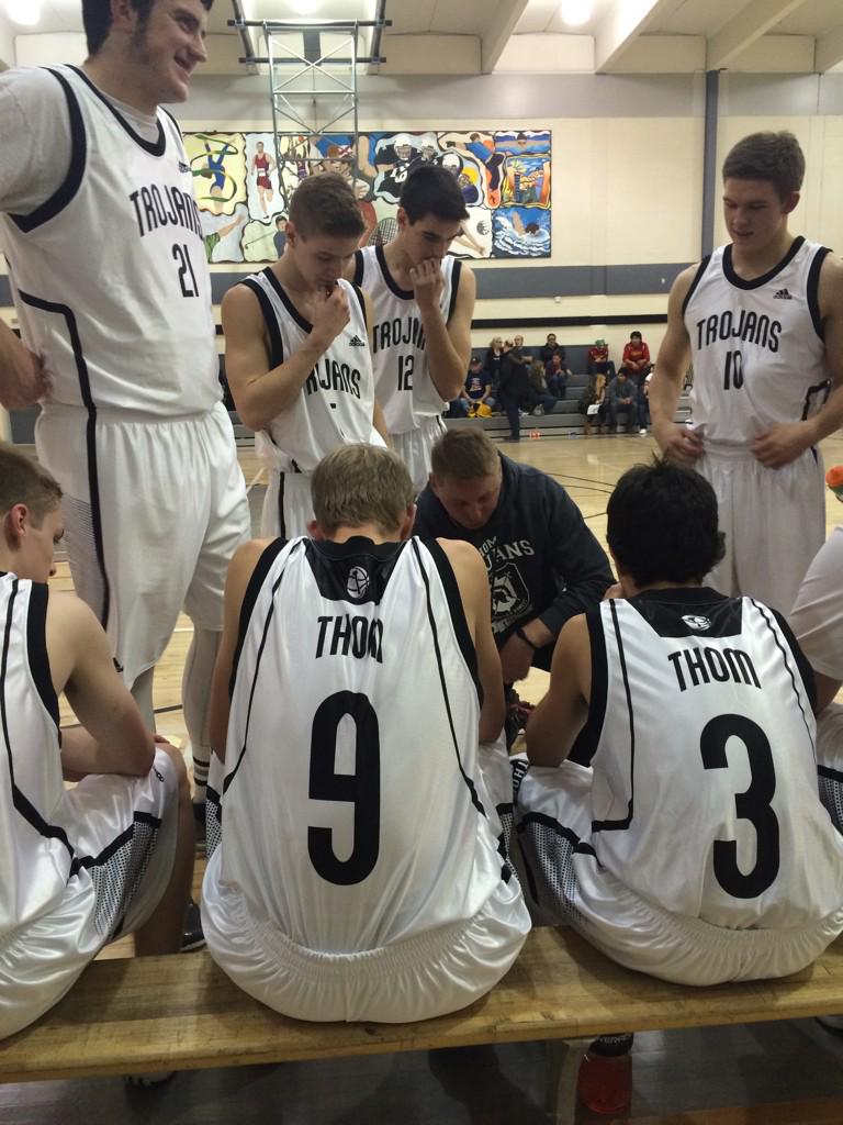 1st senior boys game of the year!! And were tied with the Spartans!! #ThomTrojans #NailBiter🏀✔️