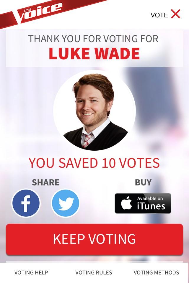 bonney1998's tweet photo. #WinnerWinner #IVoted @lukewademusic  You did great out there! #TeamPharrell http://t.co/lTwwxQTze9