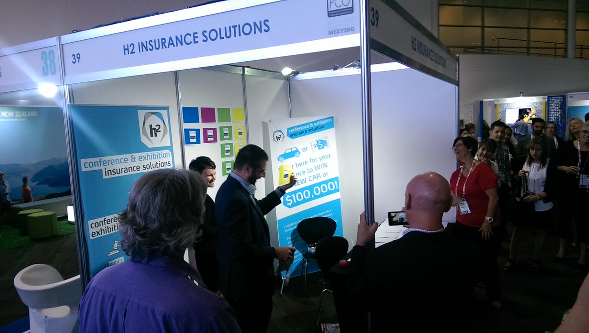 rowenab's tweet image. Best competition idea ever! Tension at the H2 Insurance Solutions stand as the mega draw is conduxted! #pco14