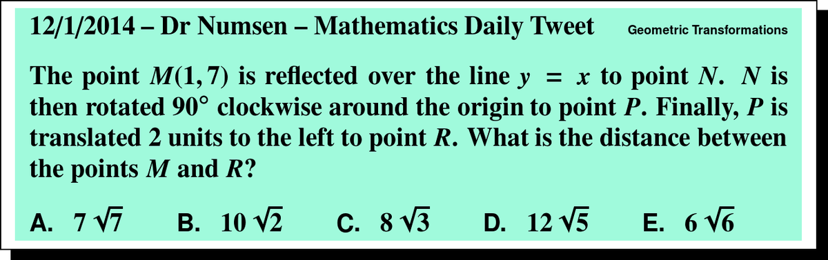 DrNumsenMath's tweet photo. The Daily #UILMath Tweet!  A problem with points and translations and such today!  Answer: http://t.co/o51DH85nwK http://t.co/L14AQNZOck