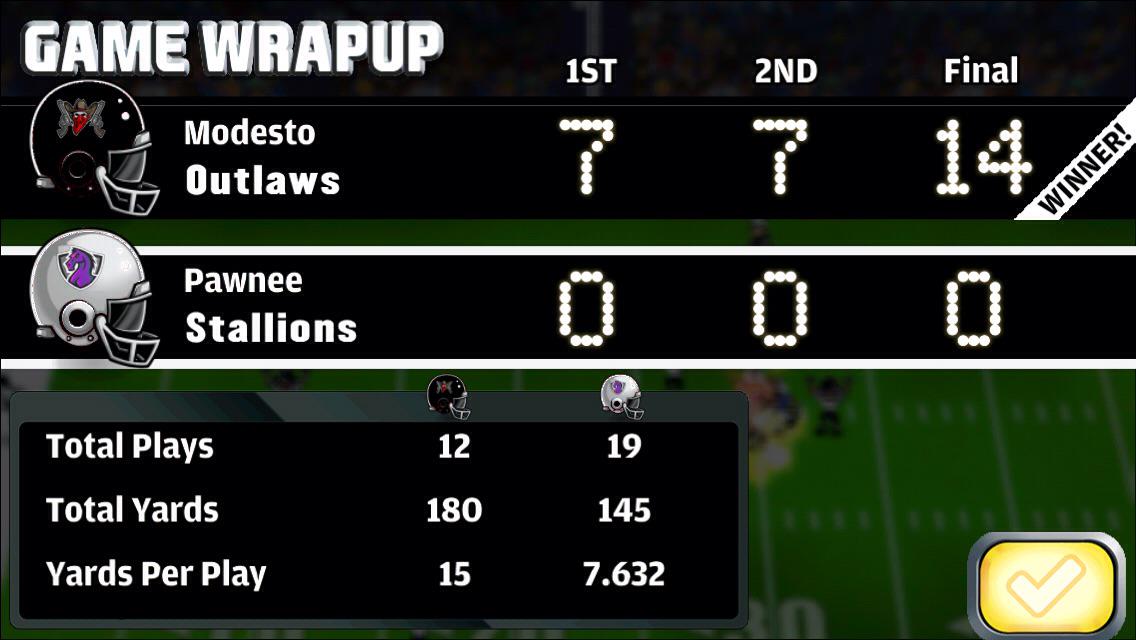 The Outlaws just beat the Stallions, 14 - 0. #football #fbheroes
appstore.com/footballheroes…