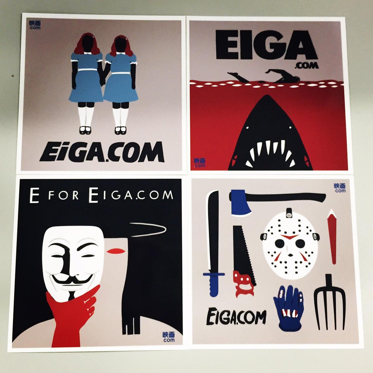 【師走】映画.com×Macciuステッカー「シャイニング」「ジョーズ」「Vフォー・ヴェンデッタ」「13日の金曜日」をセットにして10名様にプレゼント！応募は本ツイートをRT＆アカウントフォローで完了。締め切りは14日！【負けない】