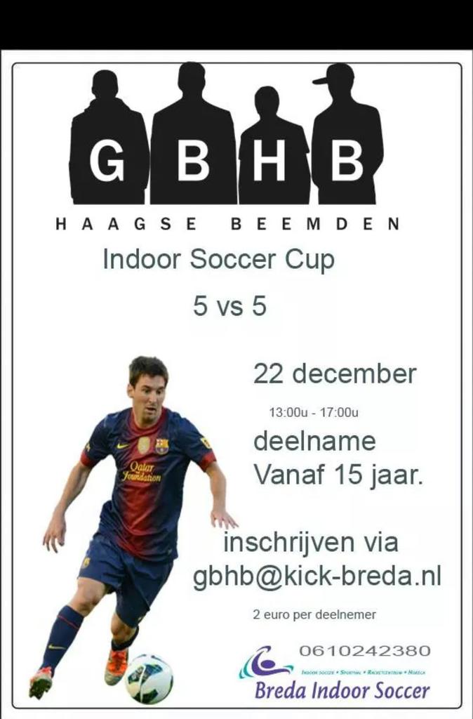 Heb jij een team en wil je deelnemen aan de Indoor Soccer Cup. Meld je dan aan via GHBH@Kick-breda.nl.