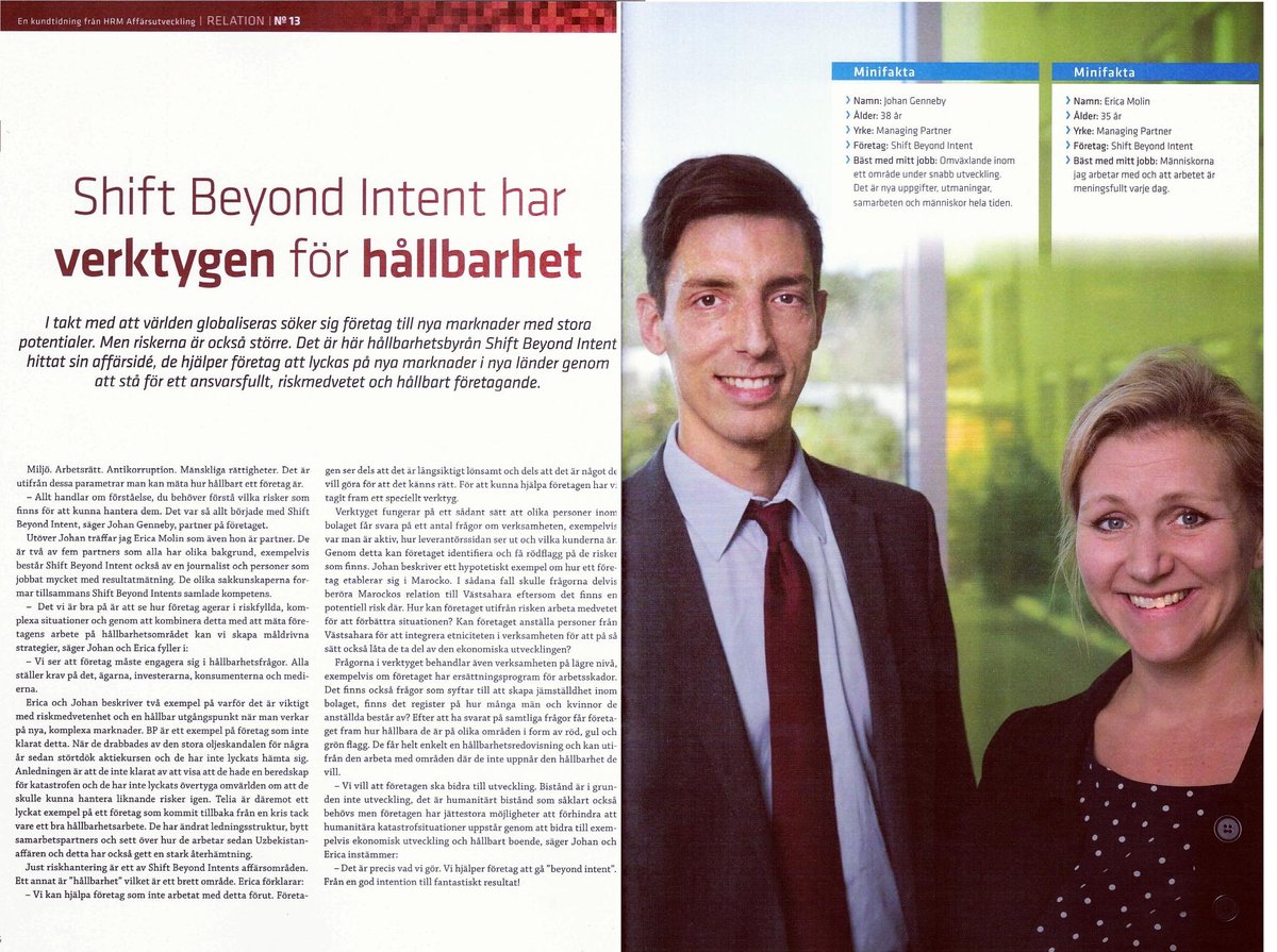 pointadvisory's tweet photo. RT @SHIFTvision:  Partner Johan &amp; Erica pratar #hållbarhet, lönsamhet &amp; risker i @it_hrm tidning #relation #CSR http://t.co/QtqdgwEM5S