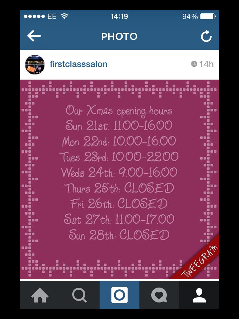FirstClass237's tweet image. Xmas opening hours