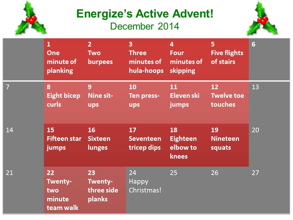 EnergizeSTW's tweet photo. We're planning an Active Advent! Are you? #WorkplaceChall #activeadvent http://t.co/bbNnMoxVlQ