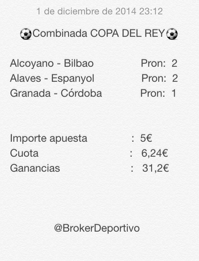 BrokerDeportivo's tweet image. #NuevaApuesta Aquí tenéis nuestra apuesta para la copa, un poco complicada pero con muy buena cuota y factible...