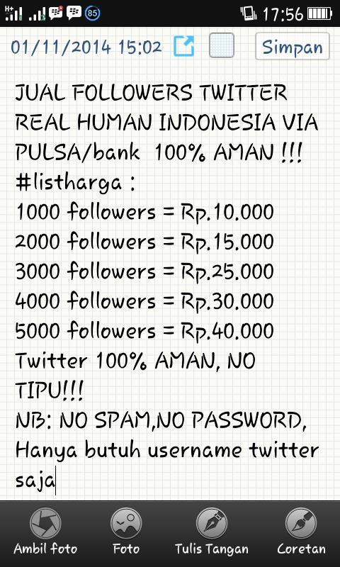 16triosaputra's tweet photo. JUAL FOLLOWERS TWITTER DAN
INSTAGRAM minat
hub.089674126654/7DB59CB3.via pulsa/
bank #CintaItuApa #BukanUrusanSaya http://t.co/NvNNZj0e6H