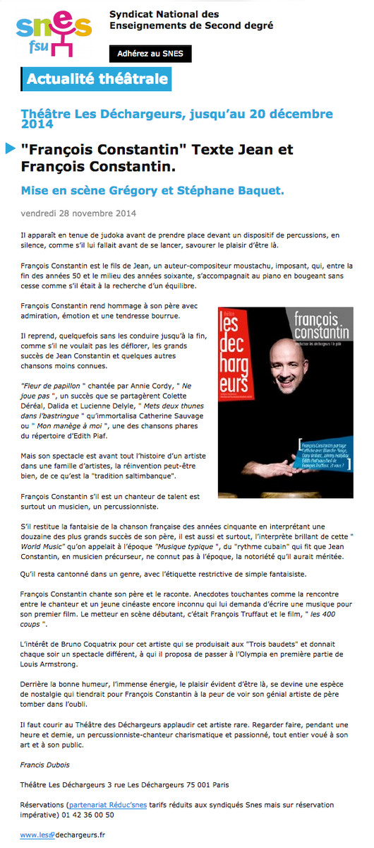 byDechargeurs's tweet photo. " François Constantin s’il est un chanteur de talent. " @SNESFSU http://t.co/BWSjRiVnHD ce soir à 21h30 ! #musique http://t.co/FlSKqtTzGB