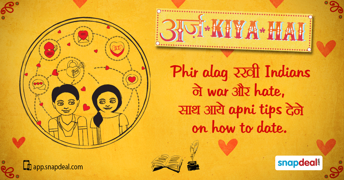 snapdeal's tweet photo. Time to win the dating game with the awesome #IndianDatingTips!  #ArzKiyaHai http://t.co/LwonlkVyN9