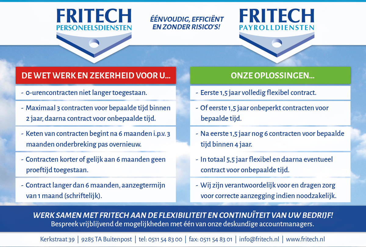 Klaar voor de Wet Werk en Zekerheid? Werk samen met <a href="/FritechUZB/">Fritech</a> aan de flexibiliteit en continuïteit van uw bedrijf!