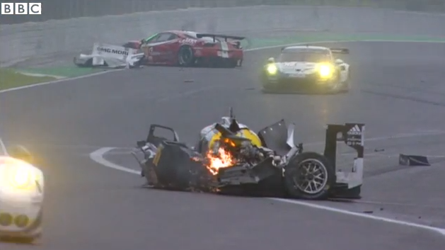 BBCSport's tweet photo. Ex-F1 driver Mark Webber says 'angle of impact saved me'. Watch how it unfolded: http://t.co/9e7DkY7czR #bbcf1 http://t.co/MRMgKkUjiH