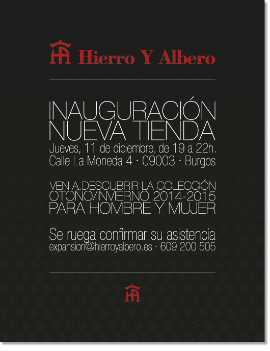 HierroyAlbero's tweet photo. INAUGURACIÓN NUEVA TIENDA HYA BURGOS. ¡¡PLAZAS LIMITADAS!! CONFIRMAD ASISTENCIA COMO INDICA LA TARJETA http://t.co/ef8cNqTsf8