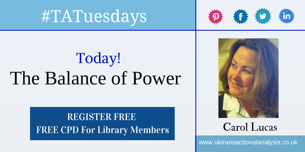 Onlinevents_saz's tweet photo. TODAY! #TATuesdays The Balance of Power – Carol Lucas | http://t.co/1KfC8OgeH2 | #transactionalanalysis @UKAforTA http://t.co/StMRPFv780