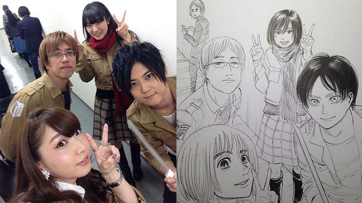 たると 梶裕貴さん 井上麻里奈さん 石川由依さんらの写真を諌山先生が進撃のキャラでイラスト化 後ろの人までちゃんと描いてるｗ 進撃の巨人 Http T Co Iqr4b1sclw Http T Co Fpwfmmycwz Twitter