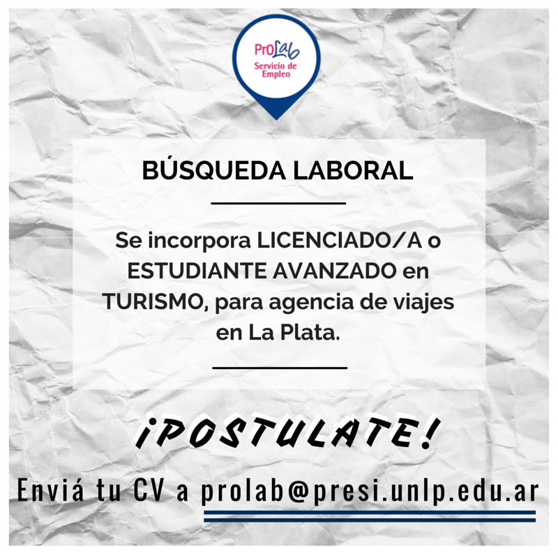 DeyabooEmpleos's tweet photo. "@ProlabUnlp: #OfertaLaboral ¿Estudiaste o estás estudiando #Turismo? Envía tu CV a prolab@presi.unlp.edu.ar  http://t.co/aukJnlEiJG"