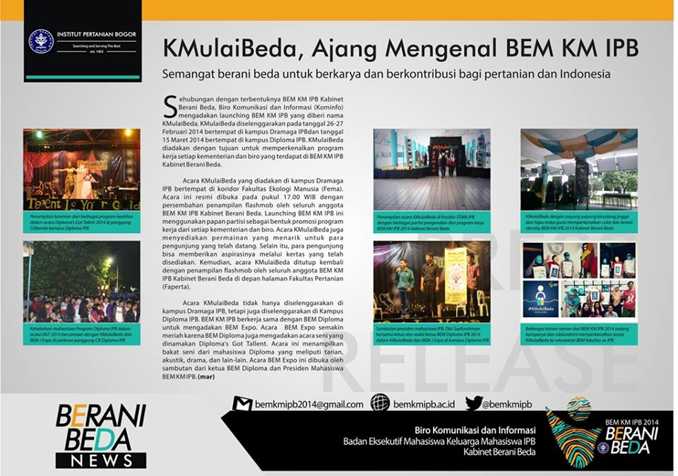 #KMulaiBeda, ajang mengenal BEM KM IPB Berani Beda. Semangat berani beda untuk berkarya dan berkontribusi

#KMauPamit