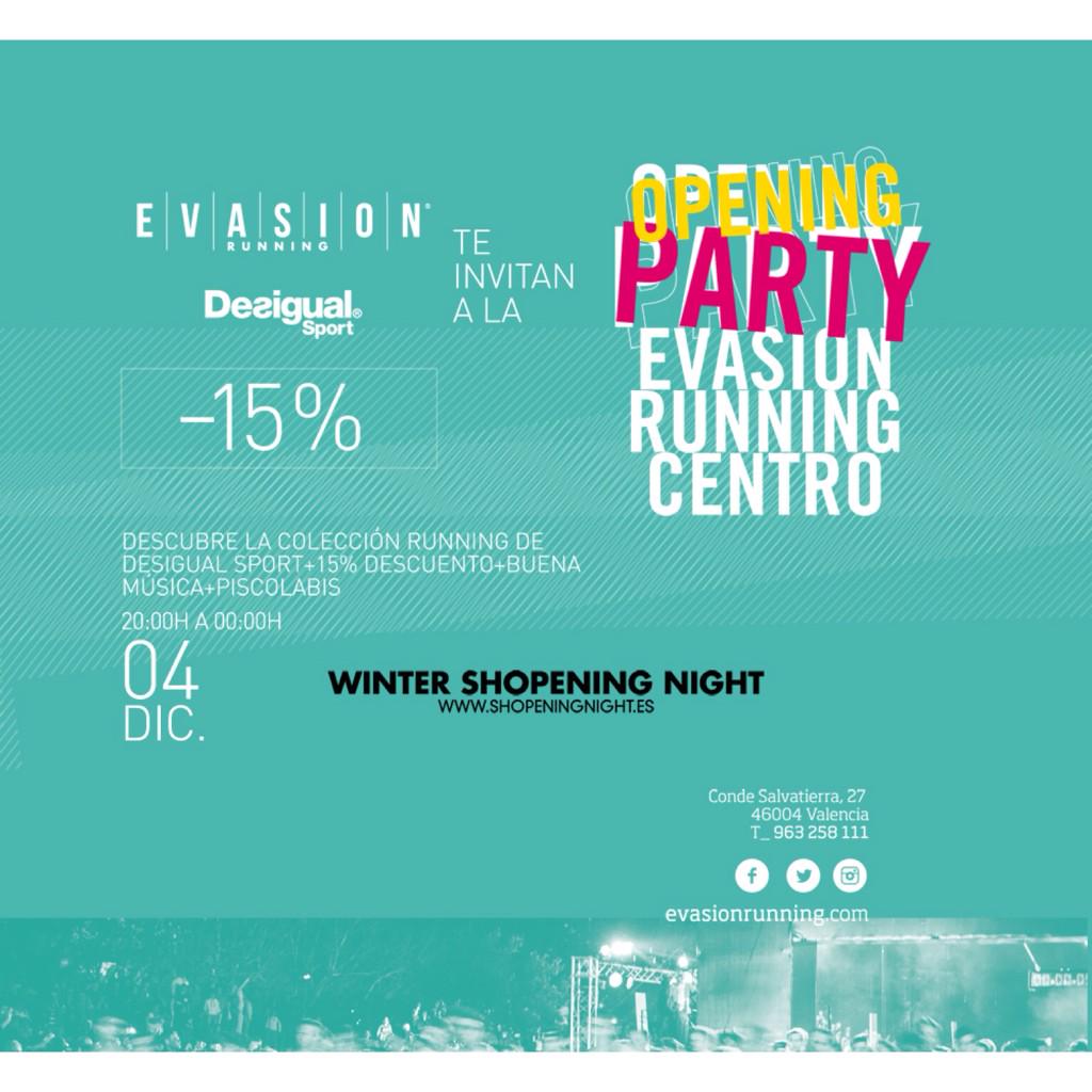 Opening Party #evasionrunning #VLC centro Compartimos con <a href="/Desigual_ES/">Desigual</a> #Sport y <a href="/NGINVLC/">N GIN VLC</a> la <a href="/shopeningnight/">VlcShopeningNightCaixaPopular</a> No faltes