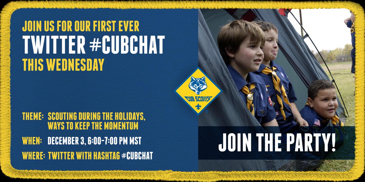 CubIdeas's tweet image. I'll be there!  Will you? “@thecubscouts: Hey, hey, hey! Won't you join our Twitter chat party, tomorrow? #CubChat http://t.co/6gXLaUlwtj”
