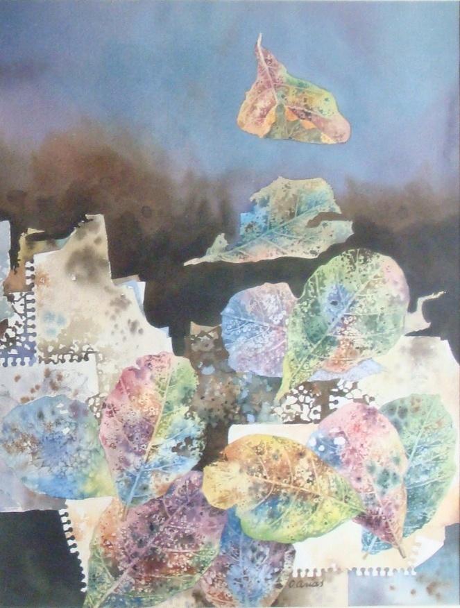 ArteAutopista's tweet image. Las hojas de croto de #OrlandoArias se mezclan con las de papel #acuarela #color #autumn #otoño #autumnfalls #papel