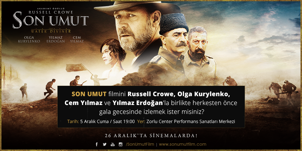 Bu iletiyi RT edip, bizi takip edenler arasından 3 şanslı kişi çift kişilik #SonUmut filmi gala davetiyesi kazanıyor!