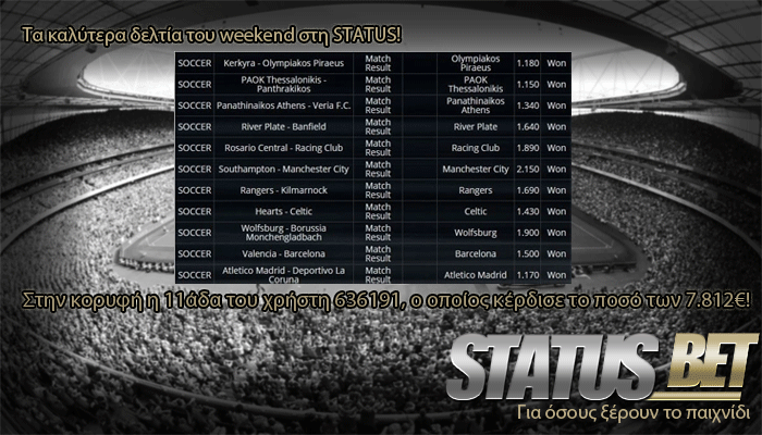 StatusBet's tweet photo. Τα ταμεία φουντώνουν τα Σαββατοκύριακα στη @StatusBet... Δες και τα υπόλοιπα εδώ! http://t.co/01WDSkoUnd | #bet #odds http://t.co/M2giem7biL