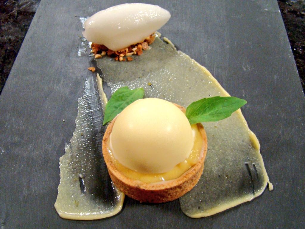 #desserttime AOP <a href="/LaRoseNoireIre/">La Rose Noire Ire</a> tart shell, homemade lemon curd #Opera white chocolate dome &amp; Boulaban lemon sorbet