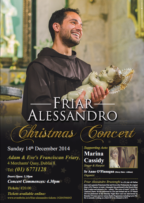 PegasusMediaIrl's tweet photo. Win tickets to Friar Alessandro's Dublin concert Sun Dec 14th Follow &amp; RT @PegasusIrlnd #competition #Christmas #win http://t.co/3AoFn35NuI