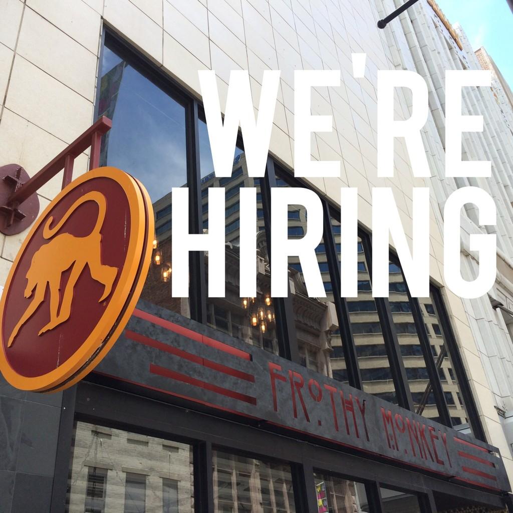 FrothyMonkey's tweet photo. {we're hiring} a line cook at our @DwntwnNashville location! roberto@frothymonkey.com #Nashville #hiring #frothyfaces http://t.co/qOiABA4x4Z