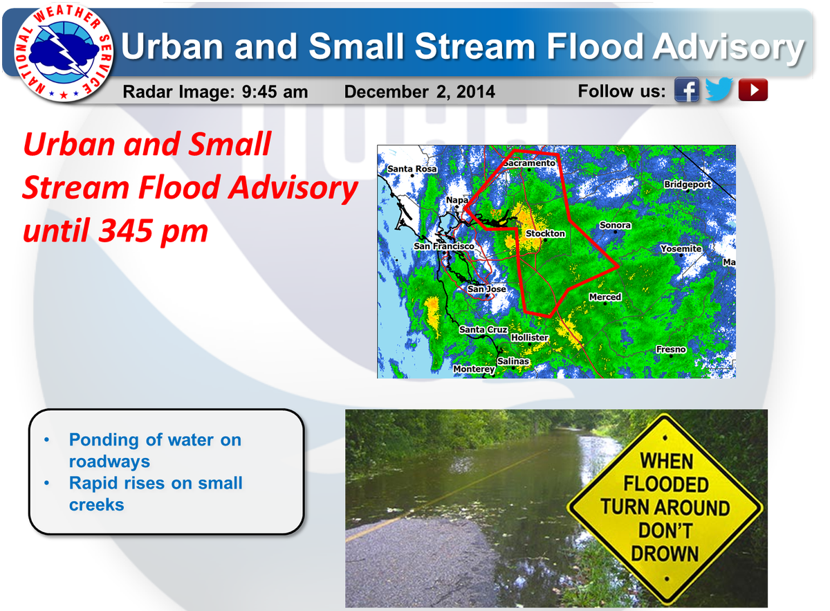 NWSSacramento's tweet photo. Urban and Small Stream Flood Advisory until 3:45 pm for the Delta and Sacramento area and Northern SJ Valley! #cawx http://t.co/Aceu4hiM1V