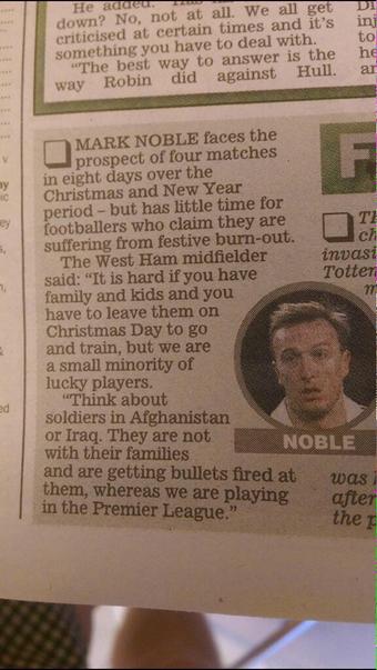Footballtweet's tweet photo. Mark Noble on football's busy schedule over Christmas. This is spot on. http://t.co/WNJkVAGbmX