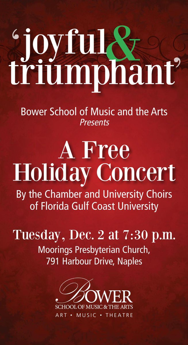 Kick off the holiday season with <a href="/FGCUMusic/">Bower Music</a>'s #free Holiday Concert 7:30 tonight in Naples: fgcu.edu/CAS/BSM/concer…