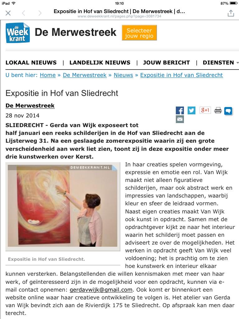 Gerda van Wijk exposeert voor de 2e keer in Hof van Sliedrecht. Wat een talent!