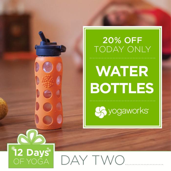 Yogaworks's tweet photo. Get 20% off water bottles in studio TODAY ONLY for day two of our 12 Days of Yoga! http://t.co/ohWWDENJDT
