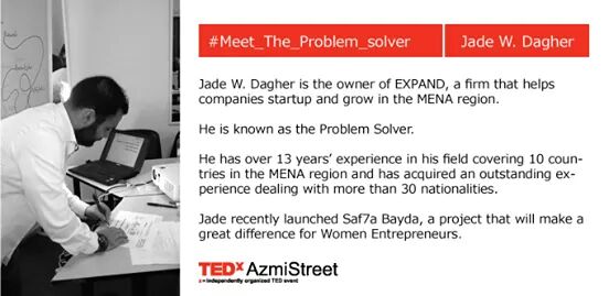 TEDxAzmiStreet's tweet photo. Announcing our second Speaker : 
Jade Dagher 
#Meet_The_Problem_Solver #lebanon #tedx #tripolilb http://t.co/QODFJy9vkG