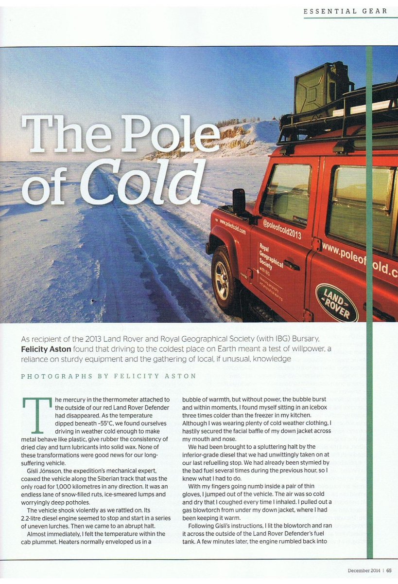 poleofcold2013's tweet photo. The Pole of Cold expedition shares its gear advice in this months edition of @GeographicalMag http://t.co/pc7RtQyo0E