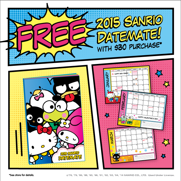 SanrioMP's tweet photo. 2015 Datemates have arrived @SanrioMP! #FREE with $30 Purchase. #Sanrio #HelloKitty #Organized #NewYear http://t.co/GNeNRvGrzn
