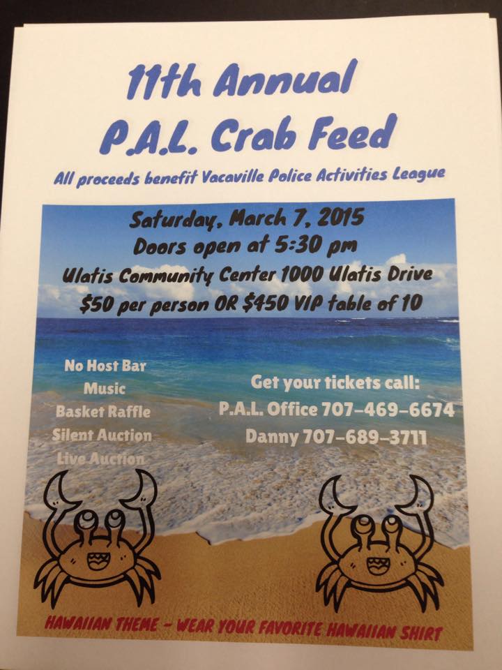PAL 11th Annual Crab Feed!  Save the Date!