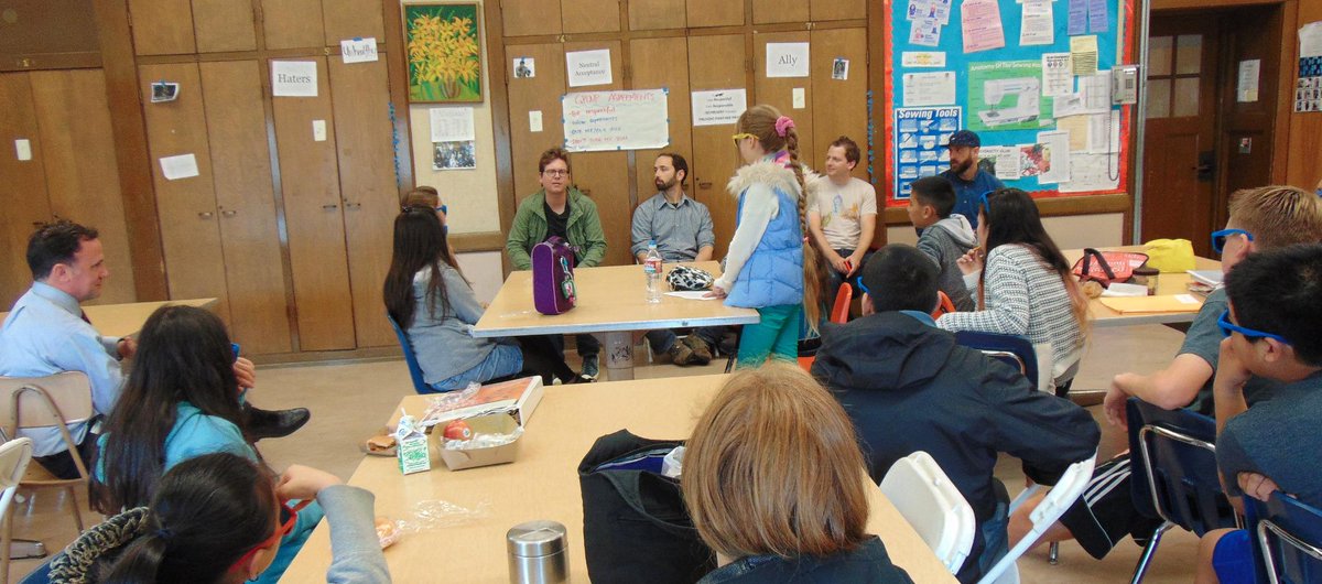 OneCitySF's tweet image. The team @jelly and @biz visiting classrooms &amp;amp; getting a tour of #PresidioMS to kick-off their partnership #onecitysf