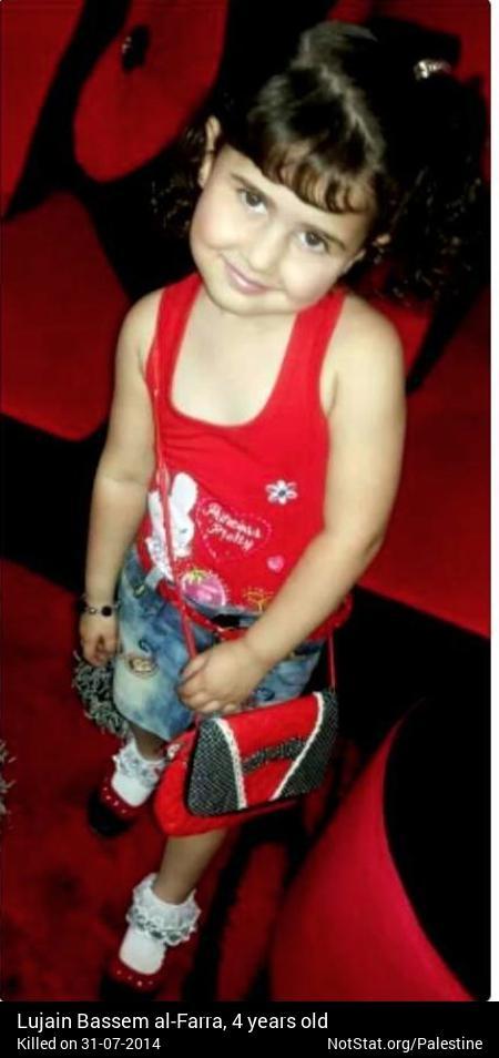 We don't forget Lujain Bassem al-Farra, 4 yo, notstat.org/palestine/P3G6… #Gaza #AJAGAZA #Palestine