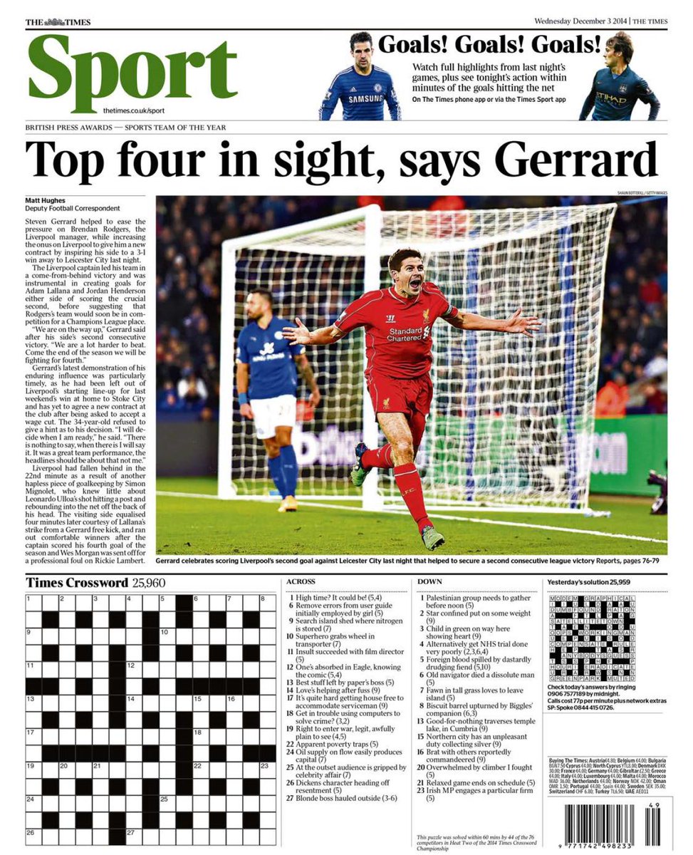 Portada de The Times del 3 de Diciembre